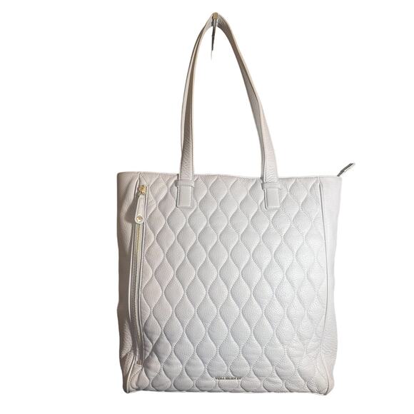 Vera Bradley Leah Quilted Leather Tote Bag Cloud Gray Light Blue Shoulder Bag - Picture 1 of 12